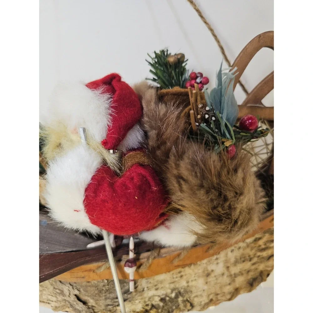 Rustic Santa Claus Canoe Christmas Cabin Holiday Decor Fishing Paddles Snowshoes